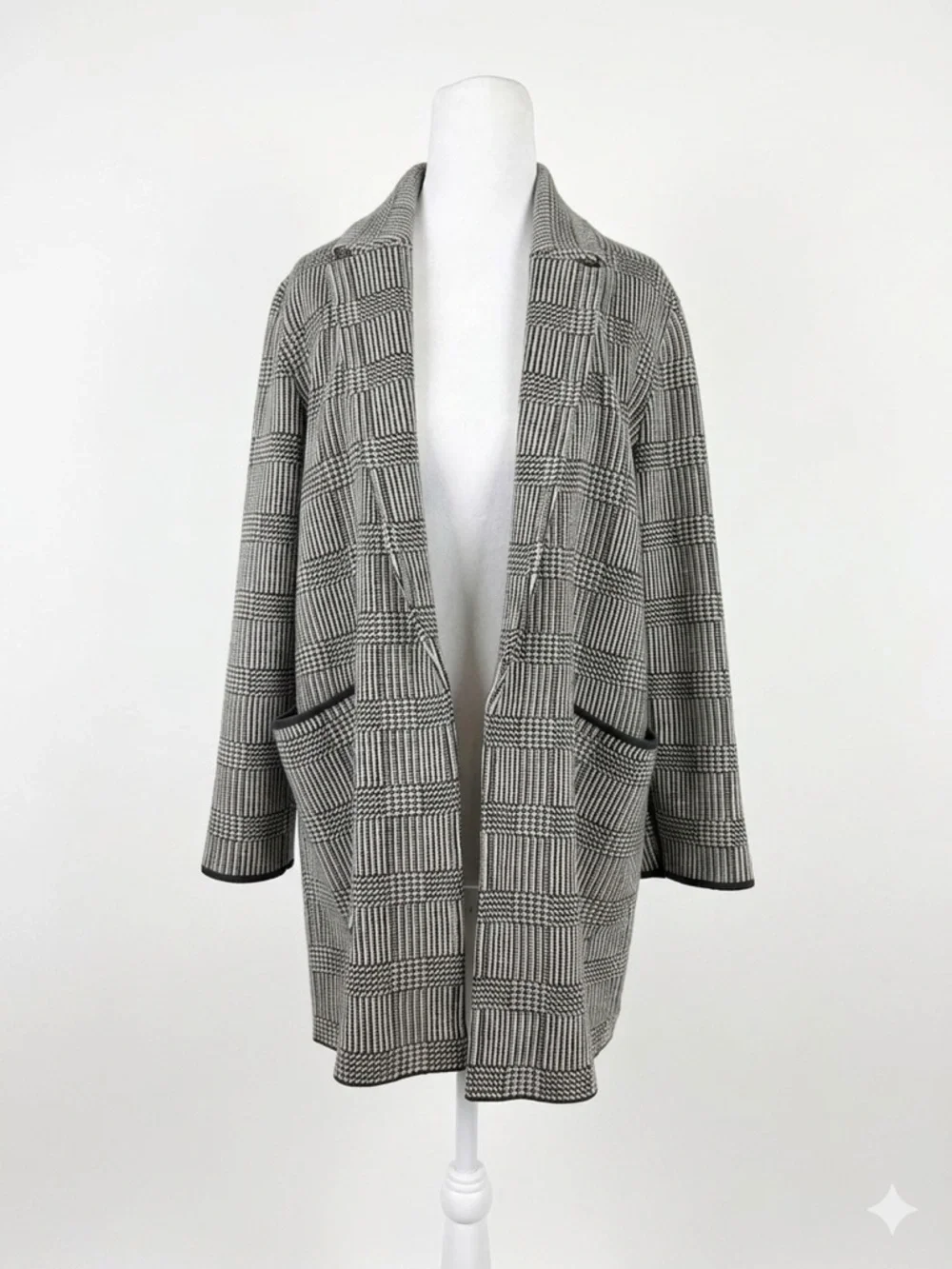 J. Crew Sophie Open-Front Sweater Blazer Glen Plaid Merino Wool Cotton Small S‎